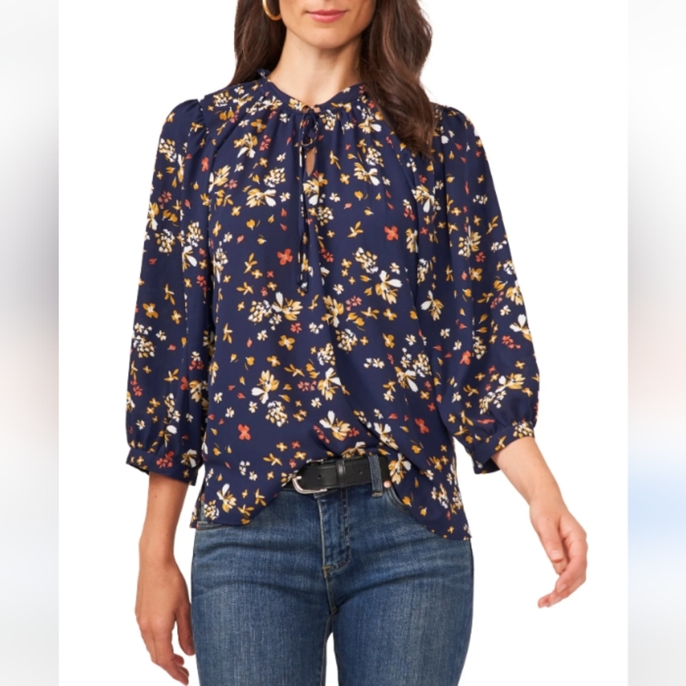 Vince Camuto Floral Tie Top Long Sleeve